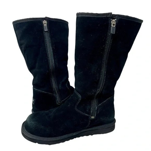 UGG Black Suede Zip Sunshine Tall Boots Sz 6 Shearling Winter Snow Classic 90s - Picture 5 of 14